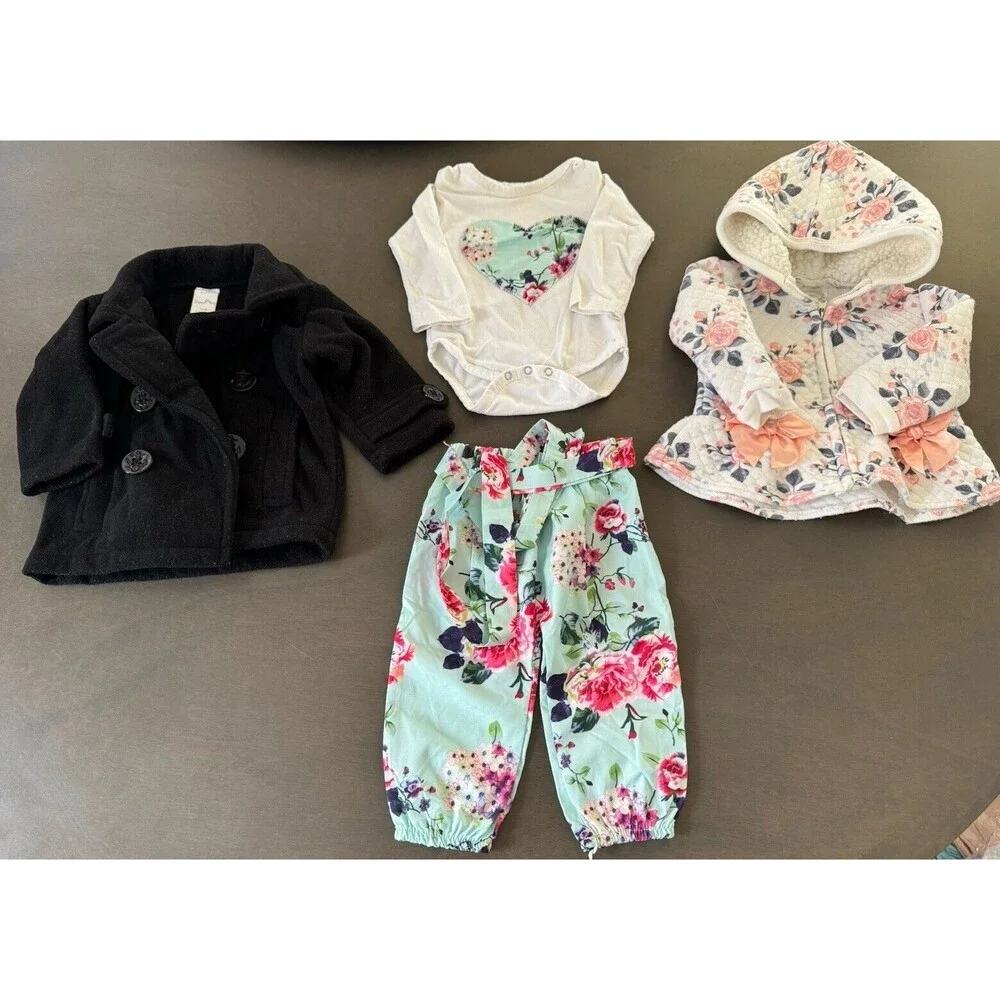 Baby Girl clothes BUNDLE black coat bodysuit outfits jacket cotton soft size 12M